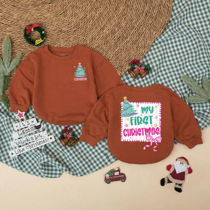 My First Christmas Bubble Romper for Baby Girls Festive Tree Pink Bow Stars Newborn Xmas Clothes Holiday Shower Gift