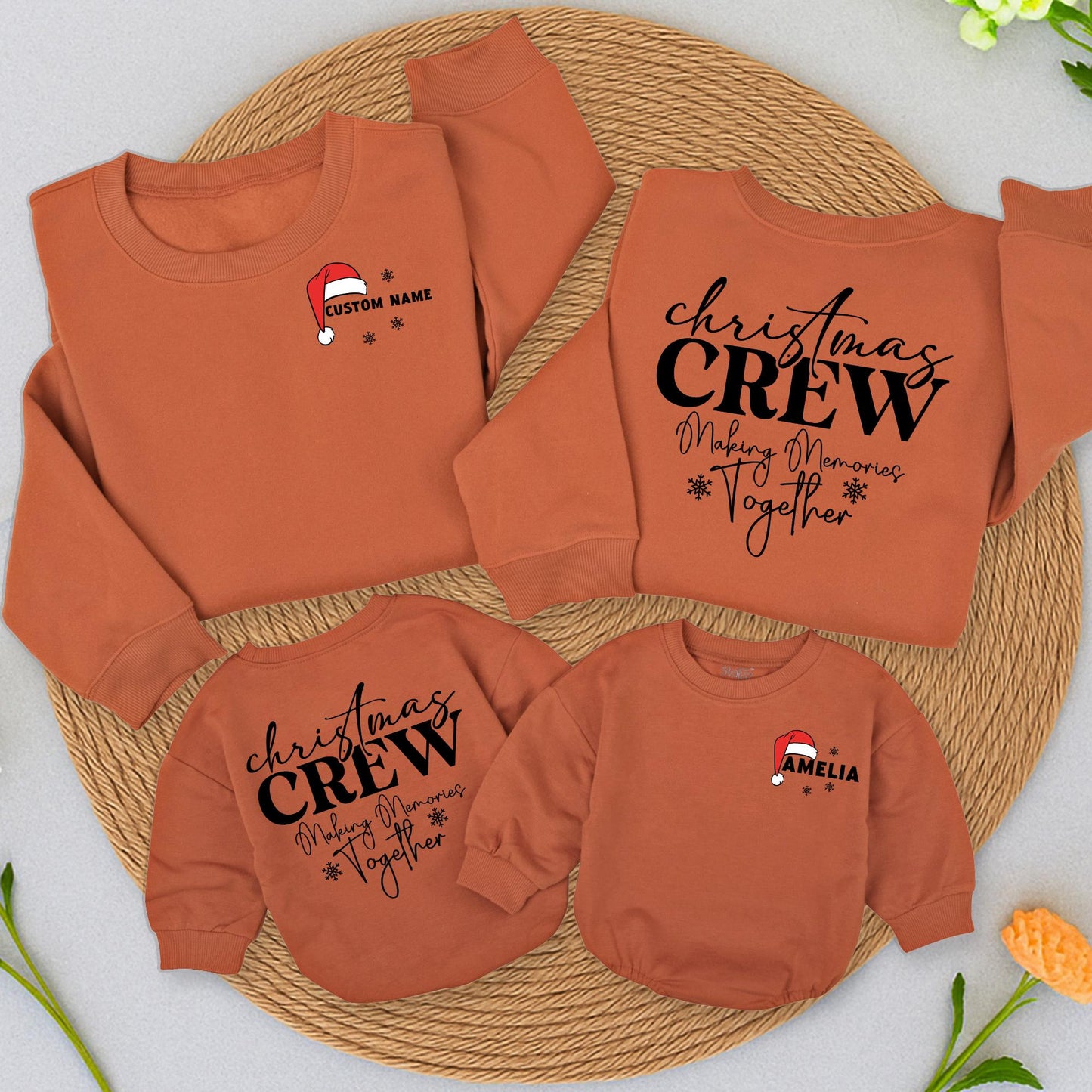 Custom Family Matching Christmas Sweatshirts Cotton Crewneck Romper for Cozy Holiday Season Winter Outfits Mom Dad Baby First Birthday