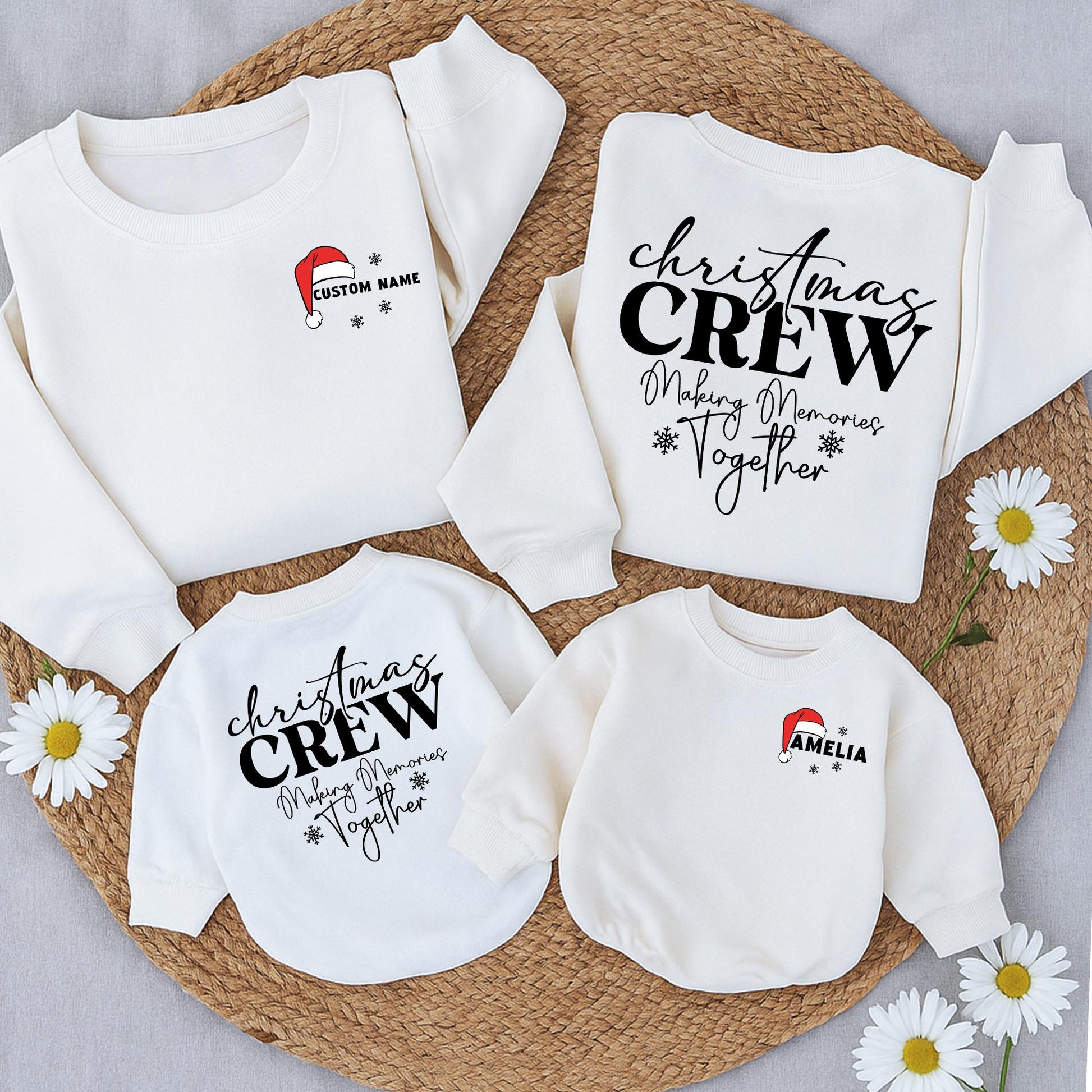 Custom Family Matching Christmas Sweatshirts Cotton Crewneck Romper for Cozy Holiday Season Winter Outfits Mom Dad Baby First Birthday
