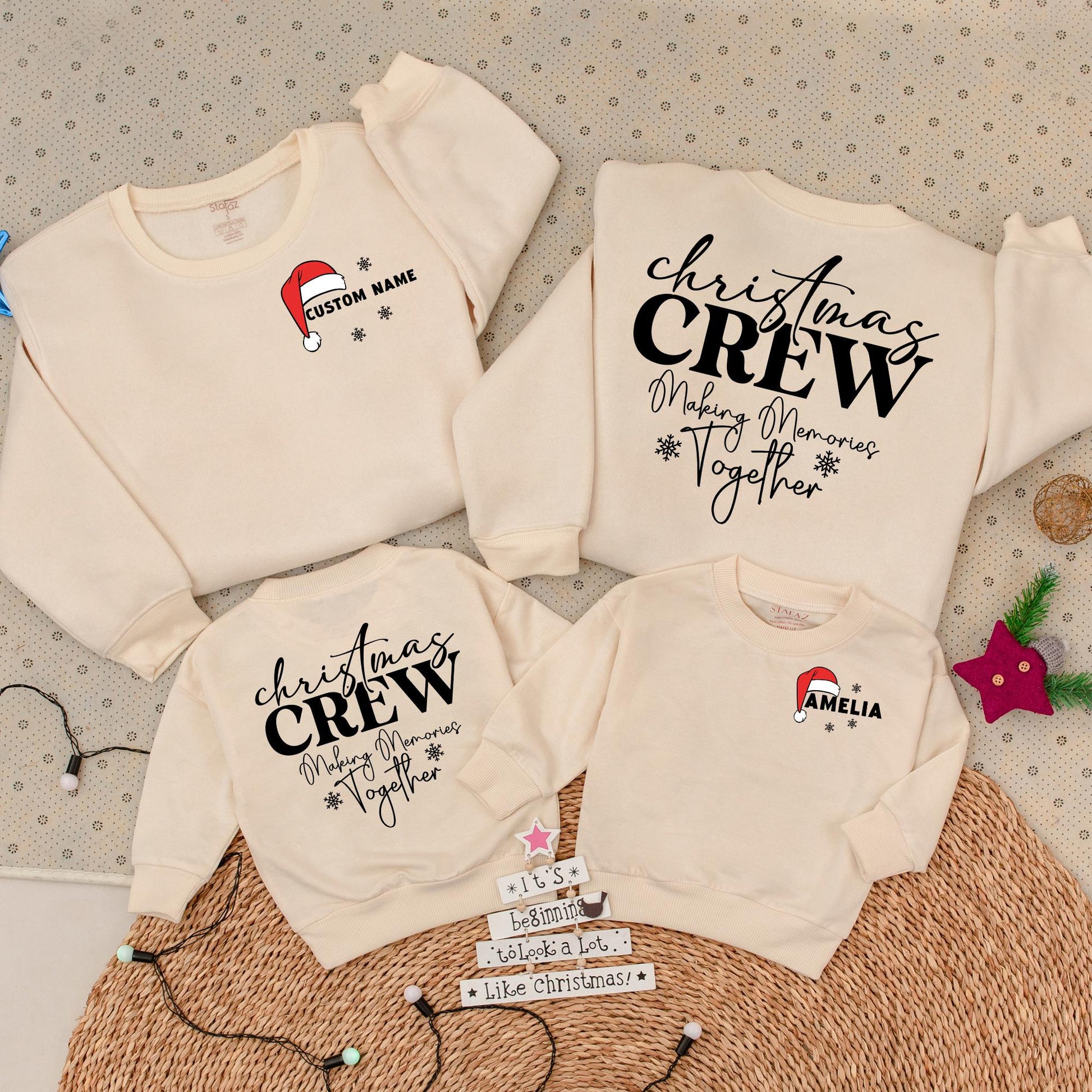 Custom Family Matching Christmas Sweatshirts Cotton Crewneck Romper for Cozy Holiday Season Winter Outfits Mom Dad Baby First Birthday