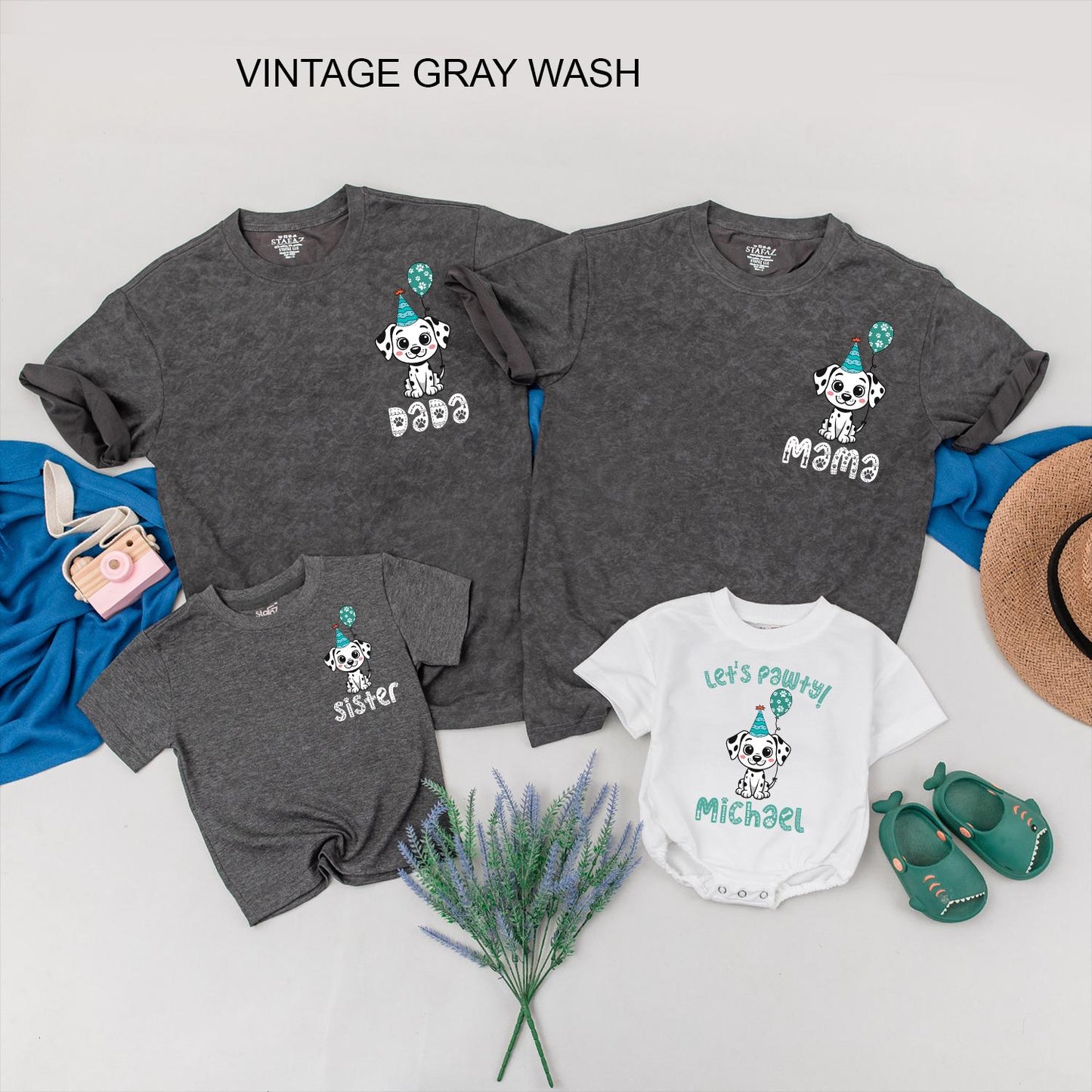 Let's Pawty Puppy Birthday Shirt Family Matching Dalmatian Dog Party Tee for Boys Girls 1st Birthday Cute Cartoon Outfit Soft Cotton