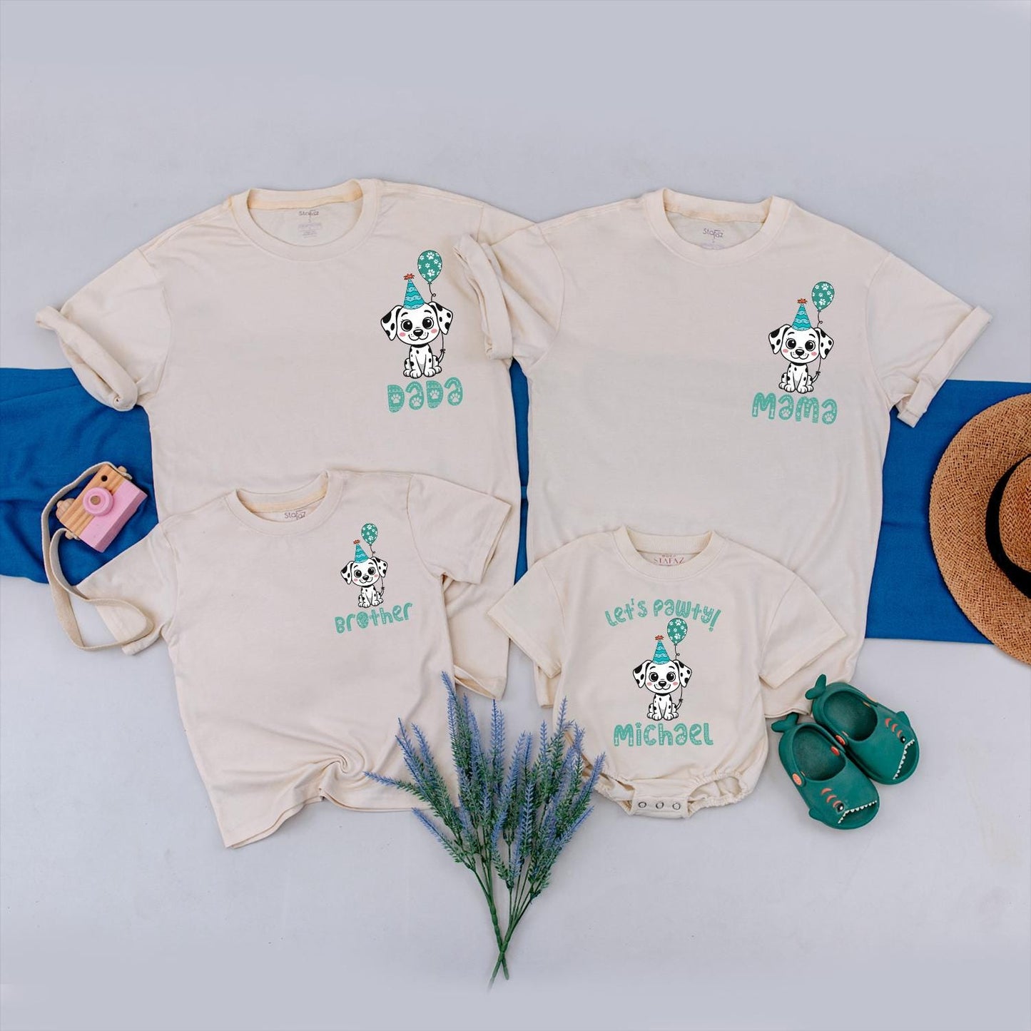 Let's Pawty Puppy Birthday Shirt Family Matching Dalmatian Dog Party Tee for Boys Girls 1st Birthday Cute Cartoon Outfit Soft Cotton