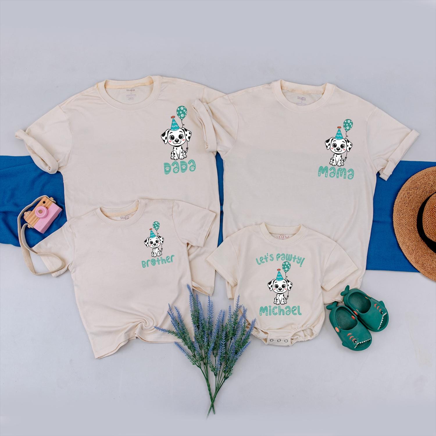 Let's Pawty Puppy Birthday Shirt Family Matching Dalmatian Dog Party Tee for Boys Girls 1st Birthday Cute Cartoon Outfit Soft Cotton