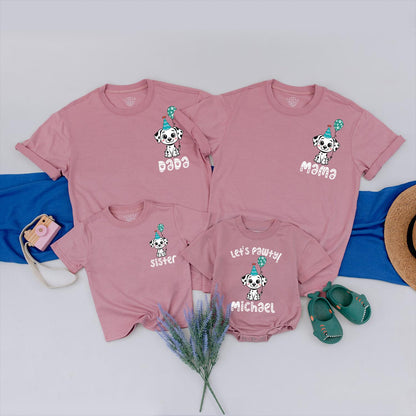 Let's Pawty Puppy Birthday Shirt Family Matching Dalmatian Dog Party Tee for Boys Girls 1st Birthday Cute Cartoon Outfit Soft Cotton