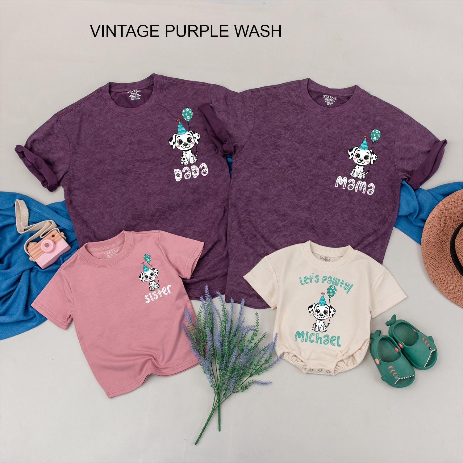 Let's Pawty Puppy Birthday Shirt Family Matching Dalmatian Dog Party Tee for Boys Girls 1st Birthday Cute Cartoon Outfit Soft Cotton