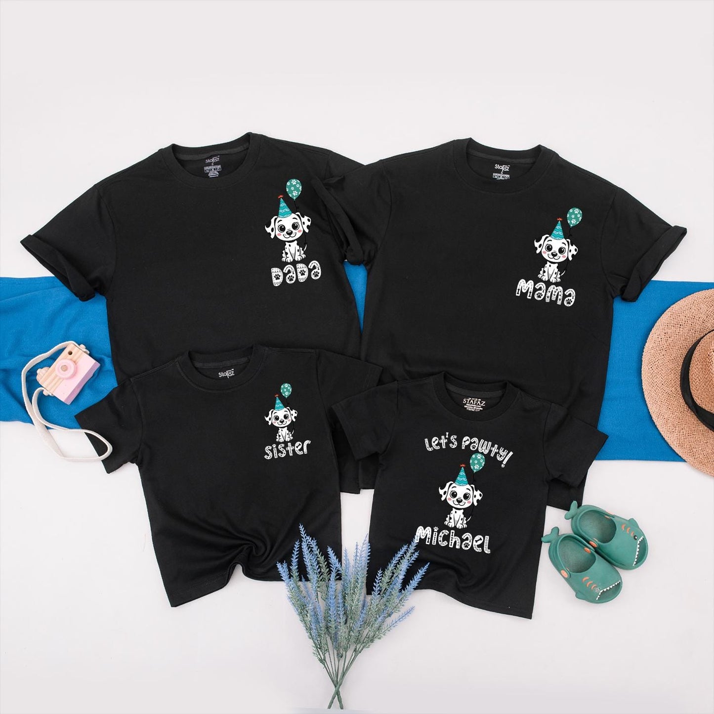 Let's Pawty Puppy Birthday Shirt Family Matching Dalmatian Dog Party Tee for Boys Girls 1st Birthday Cute Cartoon Outfit Soft Cotton