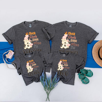 Farm 2nd Birthday Shirt for Boy or Girl: Cluck Oink Baa Moo I'm Two! Barnyard Animal Party Tee for Toddlers, Family Matching Farm Party