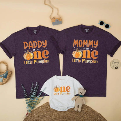 One Little Pumpkin Matching Family Shirts, Orange 1st Birthday Outfit, Mommy Daddy & Brother, Fall Pumpkin Patch Party, Cute Autumn Theme, Dot Stripes (138)