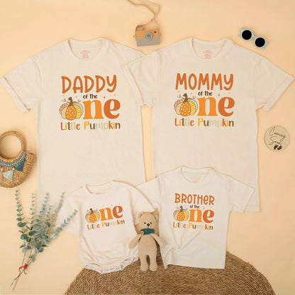 One Little Pumpkin Matching Family Shirts, Orange 1st Birthday Outfit, Mommy Daddy & Brother, Fall Pumpkin Patch Party, Cute Autumn Theme, Dot Stripes (138)