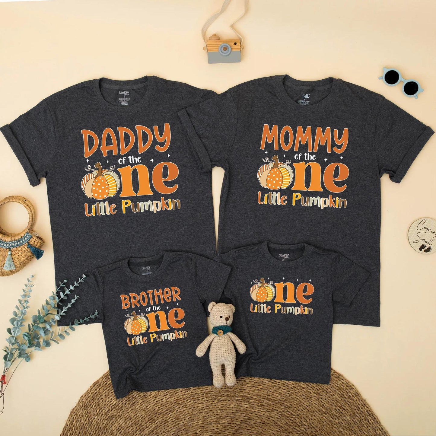 One Little Pumpkin Matching Family Shirts, Orange 1st Birthday Outfit, Mommy Daddy & Brother, Fall Pumpkin Patch Party, Cute Autumn Theme, Dot Stripes (138)