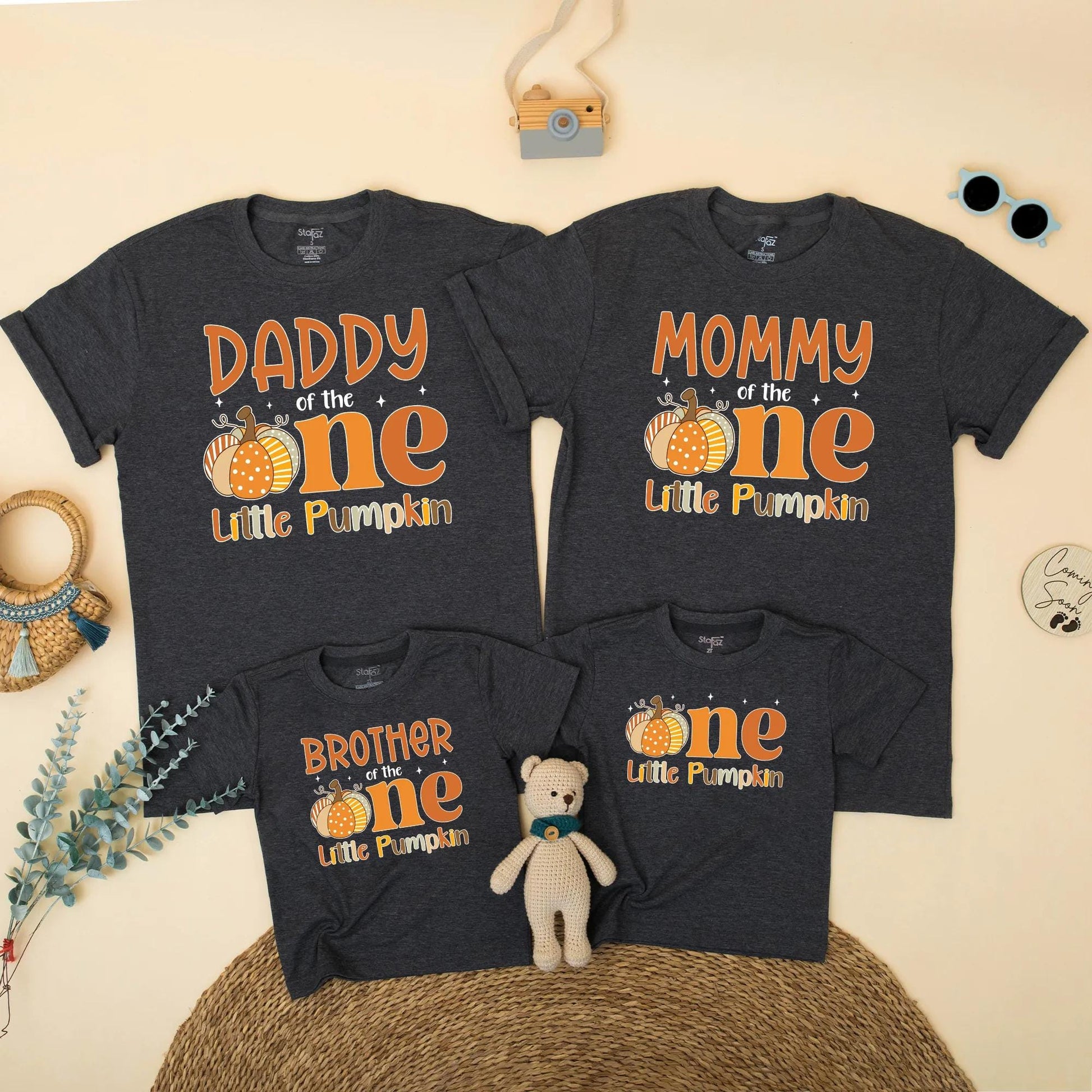 One Little Pumpkin Matching Family Shirts, Orange 1st Birthday Outfit, Mommy Daddy & Brother, Fall Pumpkin Patch Party, Cute Autumn Theme, Dot Stripes (138)