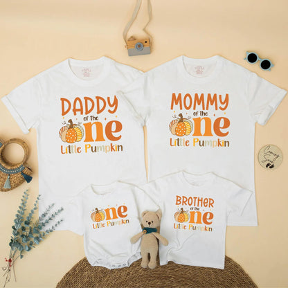 One Little Pumpkin Matching Family Shirts, Orange 1st Birthday Outfit, Mommy Daddy & Brother, Fall Pumpkin Patch Party, Cute Autumn Theme, Dot Stripes (138)
