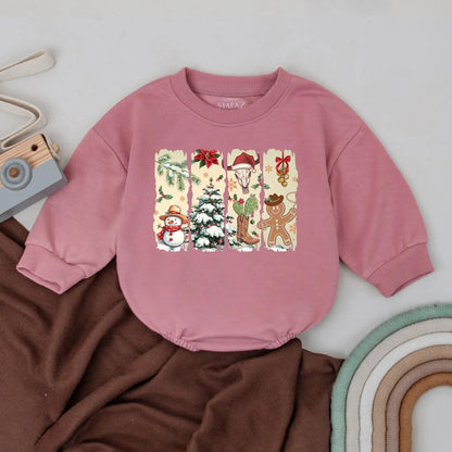 Howdy Christmas Baby Romper, Cowboy Holiday First Christmas Outfit, Western Steer & Cactus Cartoon Bodysuit,  Rustic Toddler Gift,  Playful Xmas Apparel (139)