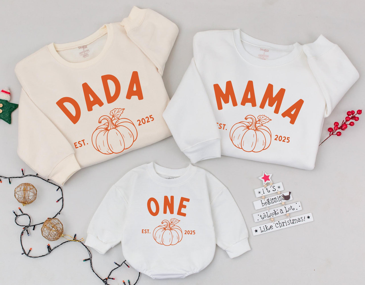 Matching Family Pumpkin Sweatshirts: Dada, Mama, Sister, One - Cute Fall Outfits Est. 2025 - Baby Romper, Thanksgiving Sweaters, Cozy Autumn Style