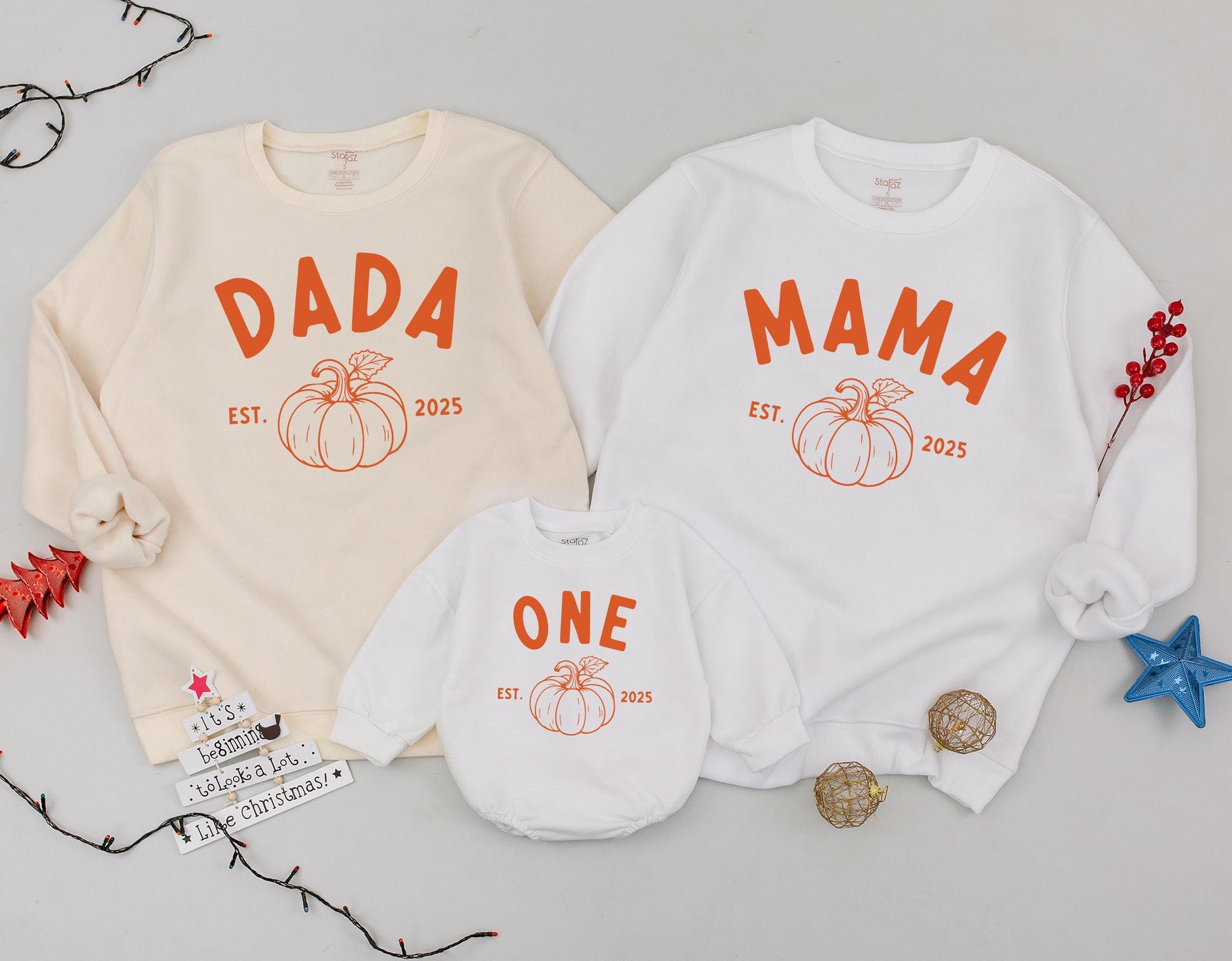 Matching Family Pumpkin Sweatshirts: Dada, Mama, Sister, One - Cute Fall Outfits Est. 2025 - Baby Romper, Thanksgiving Sweaters, Cozy Autumn Style