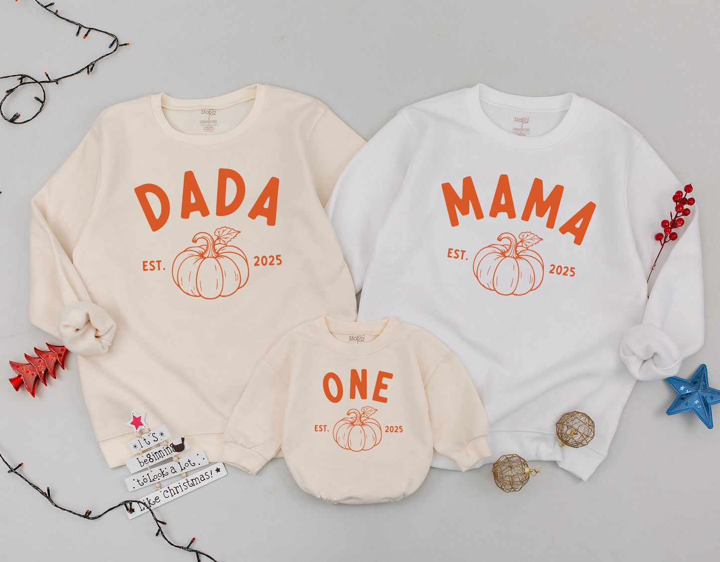Matching Family Pumpkin Sweatshirts: Dada, Mama, Sister, One - Cute Fall Outfits Est. 2025 - Baby Romper, Thanksgiving Sweaters, Cozy Autumn Style