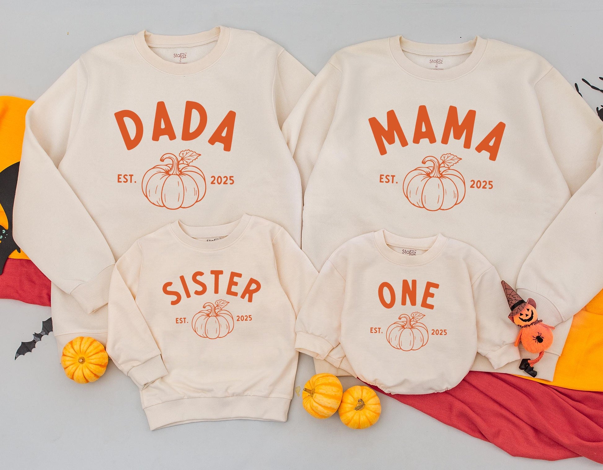 Matching Family Pumpkin Sweatshirts: Dada, Mama, Sister, One - Cute Fall Outfits Est. 2025 - Baby Romper, Thanksgiving Sweaters, Cozy Autumn Style