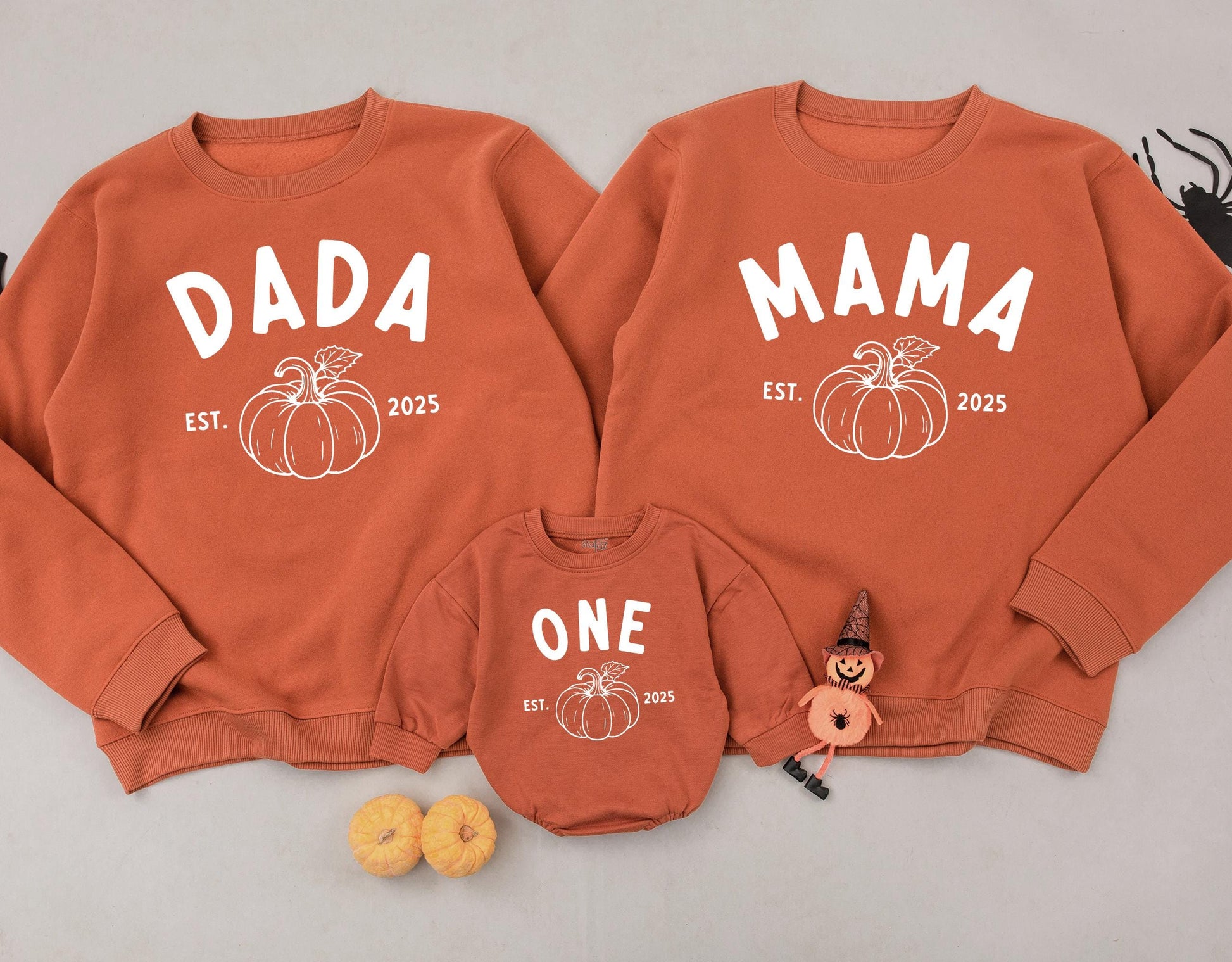 Matching Family Pumpkin Sweatshirts: Dada, Mama, Sister, One - Cute Fall Outfits Est. 2025 - Baby Romper, Thanksgiving Sweaters, Cozy Autumn Style