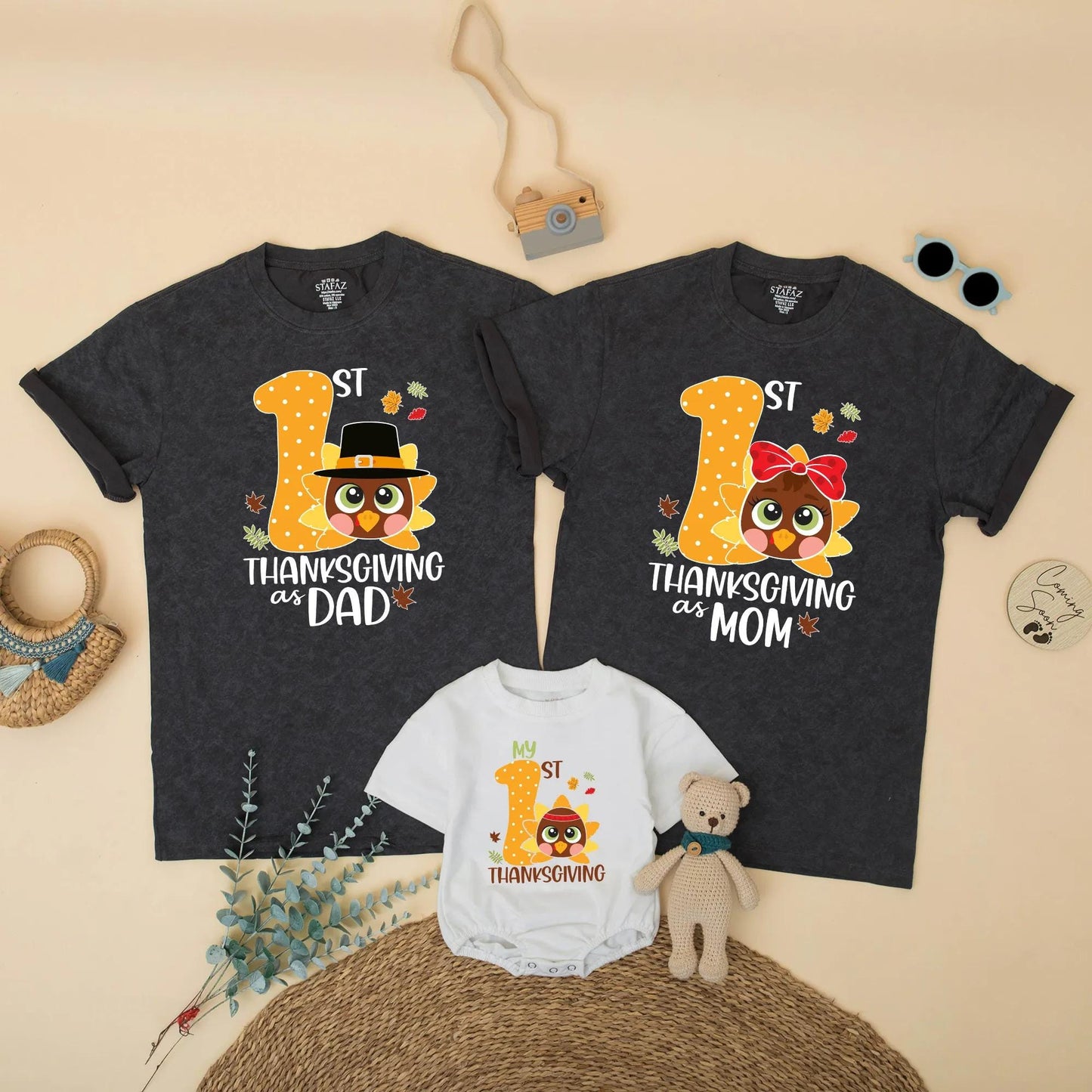 My 1st Thanksgiving Matching Family Turkey Shirt: Cute Orange Number One Design for Baby's First Turkey Day, Thanksgiving Dad Star Tee, Soft Cotton