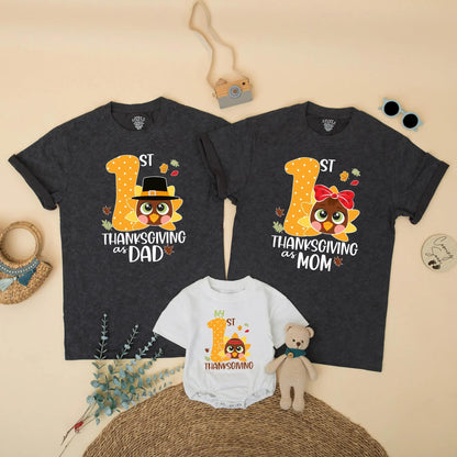 My 1st Thanksgiving Matching Family Turkey Shirt: Cute Orange Number One Design for Baby's First Turkey Day, Thanksgiving Dad Star Tee, Soft Cotton