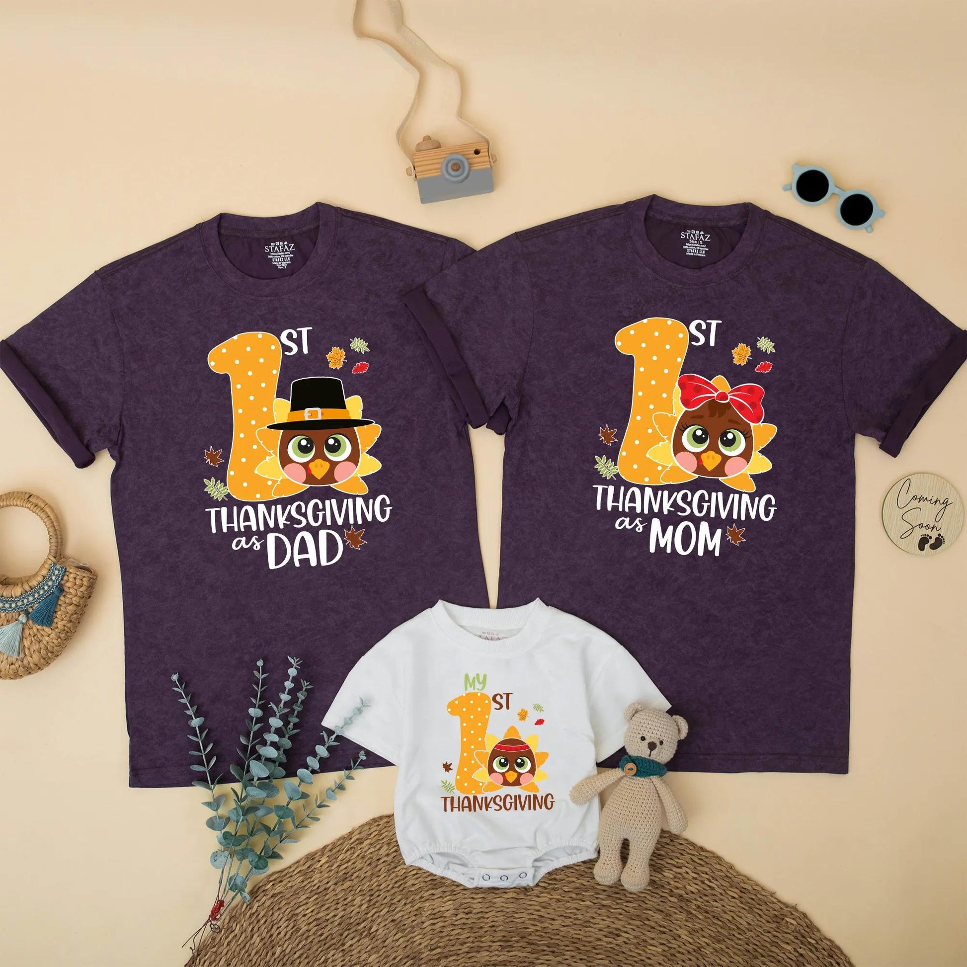 My 1st Thanksgiving Matching Family Turkey Shirt: Cute Orange Number One Design for Baby's First Turkey Day, Thanksgiving Dad Star Tee, Soft Cotton