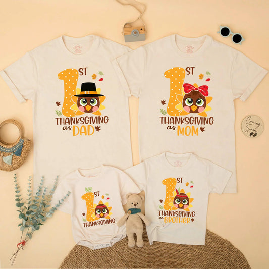 My 1st Thanksgiving Matching Family Turkey Shirt: Cute Orange Number One Design for Baby's First Turkey Day, Thanksgiving Dad Star Tee, Soft Cotton