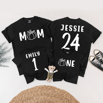 Little Pumpkin 1st Birthday Family Matching Shirts Mom and Baby Fall Outfit Cute Orange-Brown Design Thanksgiving Gift