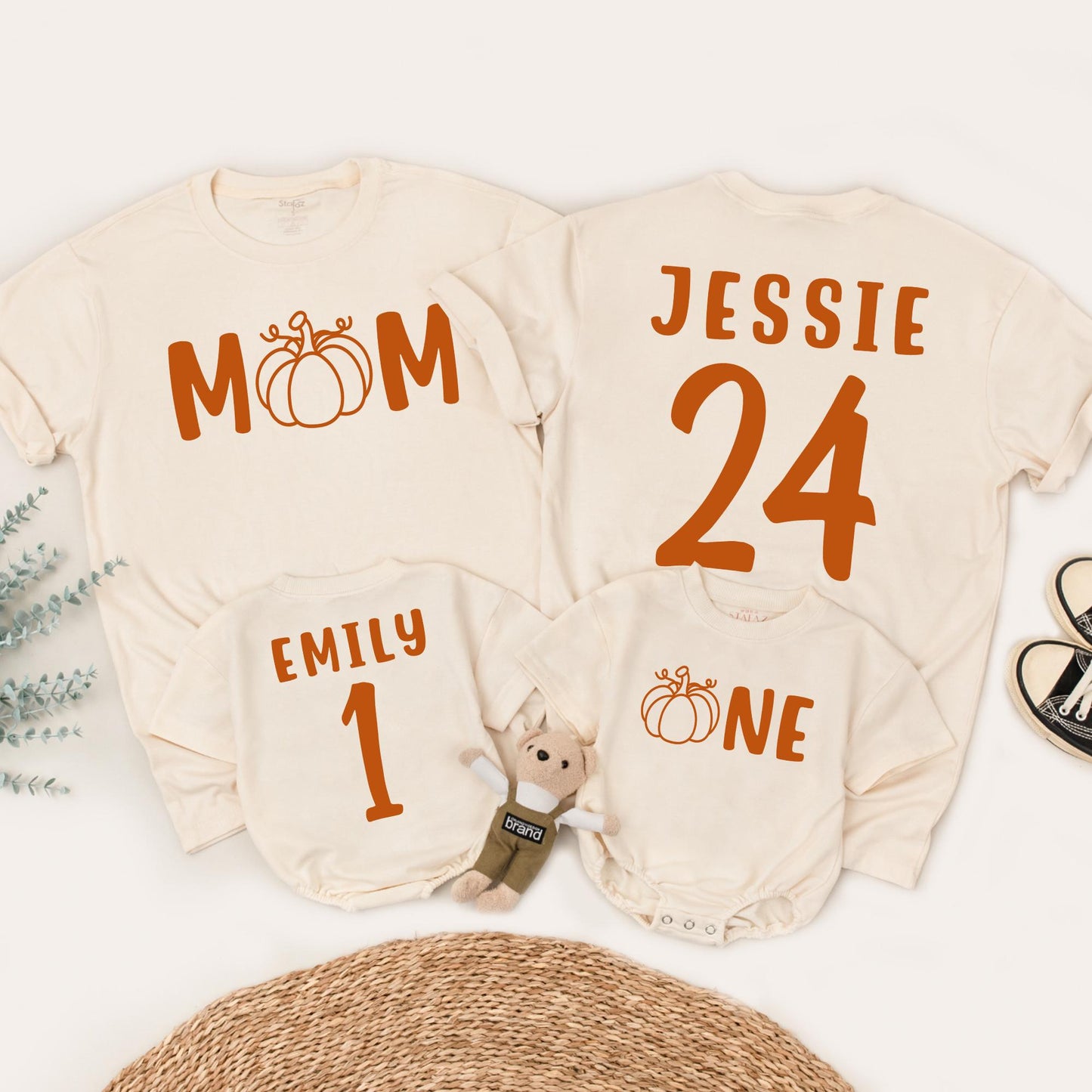 Little Pumpkin 1st Birthday Family Matching Shirts Mom and Baby Fall Outfit Cute Orange-Brown Design Thanksgiving Gift