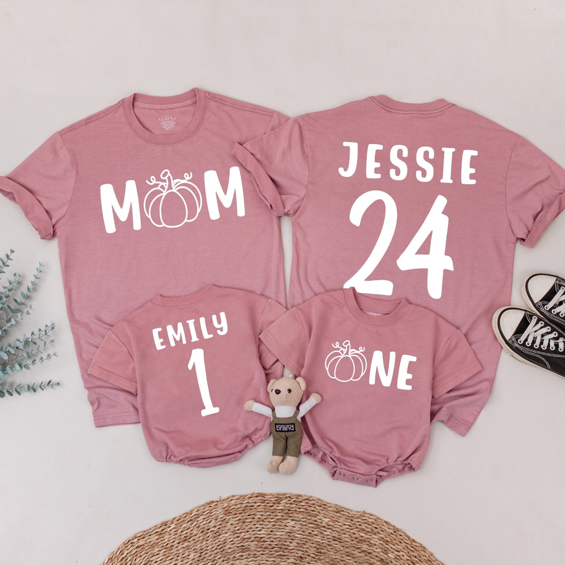 Little Pumpkin 1st Birthday Family Matching Shirts Mom and Baby Fall Outfit Cute Orange-Brown Design Thanksgiving Gift