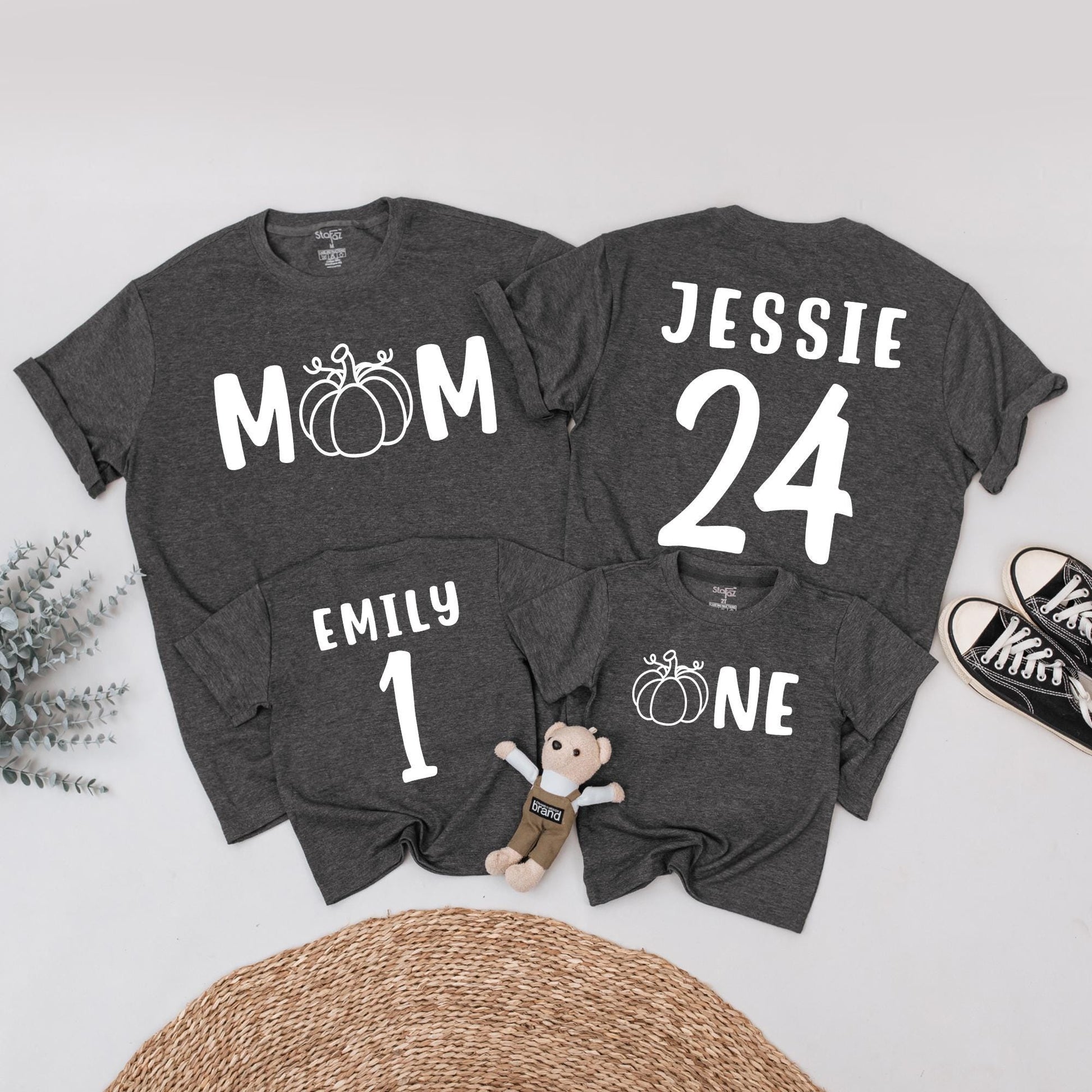 Little Pumpkin 1st Birthday Family Matching Shirts Mom and Baby Fall Outfit Cute Orange-Brown Design Thanksgiving Gift
