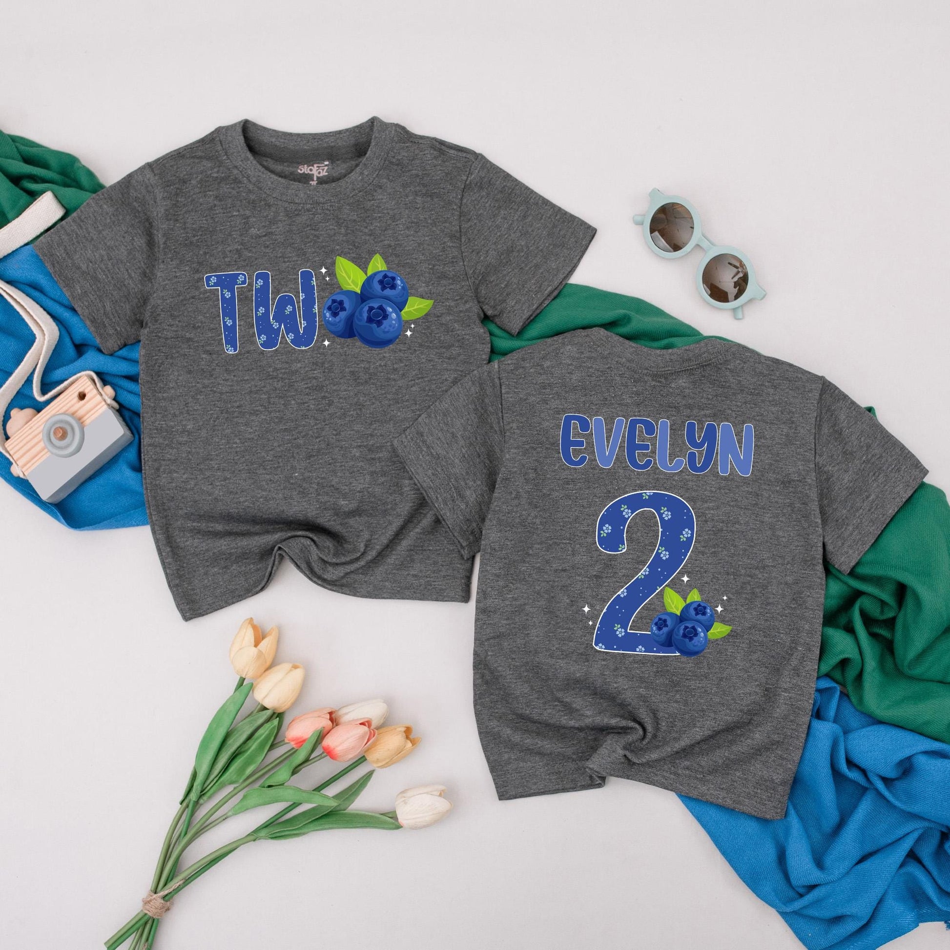 Personalized Blueberry Two Birthday T-Shirt for Girls Toddler Berry Cute Two-tti Fruity Second Birthday Outfit Gift Idea