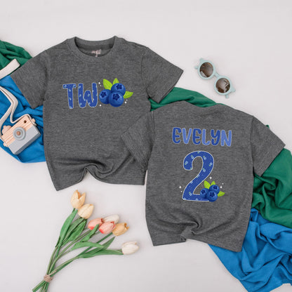 Personalized Blueberry Two Birthday T-Shirt for Girls Toddler Berry Cute Two-tti Fruity Second Birthday Outfit Gift Idea