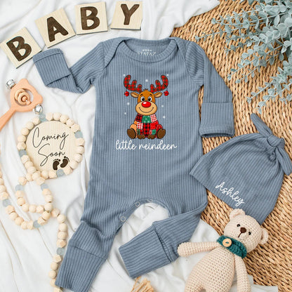 Personalized Little Reindeer Bodysuit, My 1st Christmas Outfit, Buffalo Plaid Newborn Clothes, Festive Holiday Baby Shower Gift, Custom Name 
