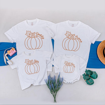 Adorable Family Pumpkin Matching Shirts Mama Daddy Sister Adeline Thanksgiving Autumn Outfit Little Pumpkin Romper 1st Thanksgiving Gift Fall Mommy and Me