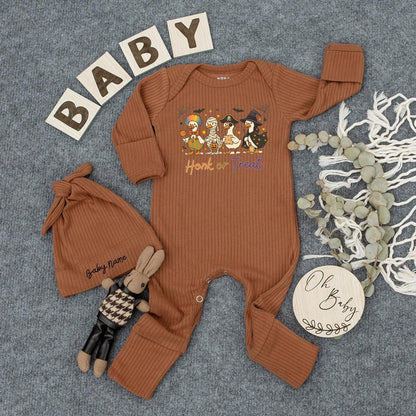 Personalized Baby Halloween Romper & Hat, Honk or Treat Duck Costume Outfit, Whimsical Clown Mummy Pirate Witch Infant Fall Shower Gift Coming Home