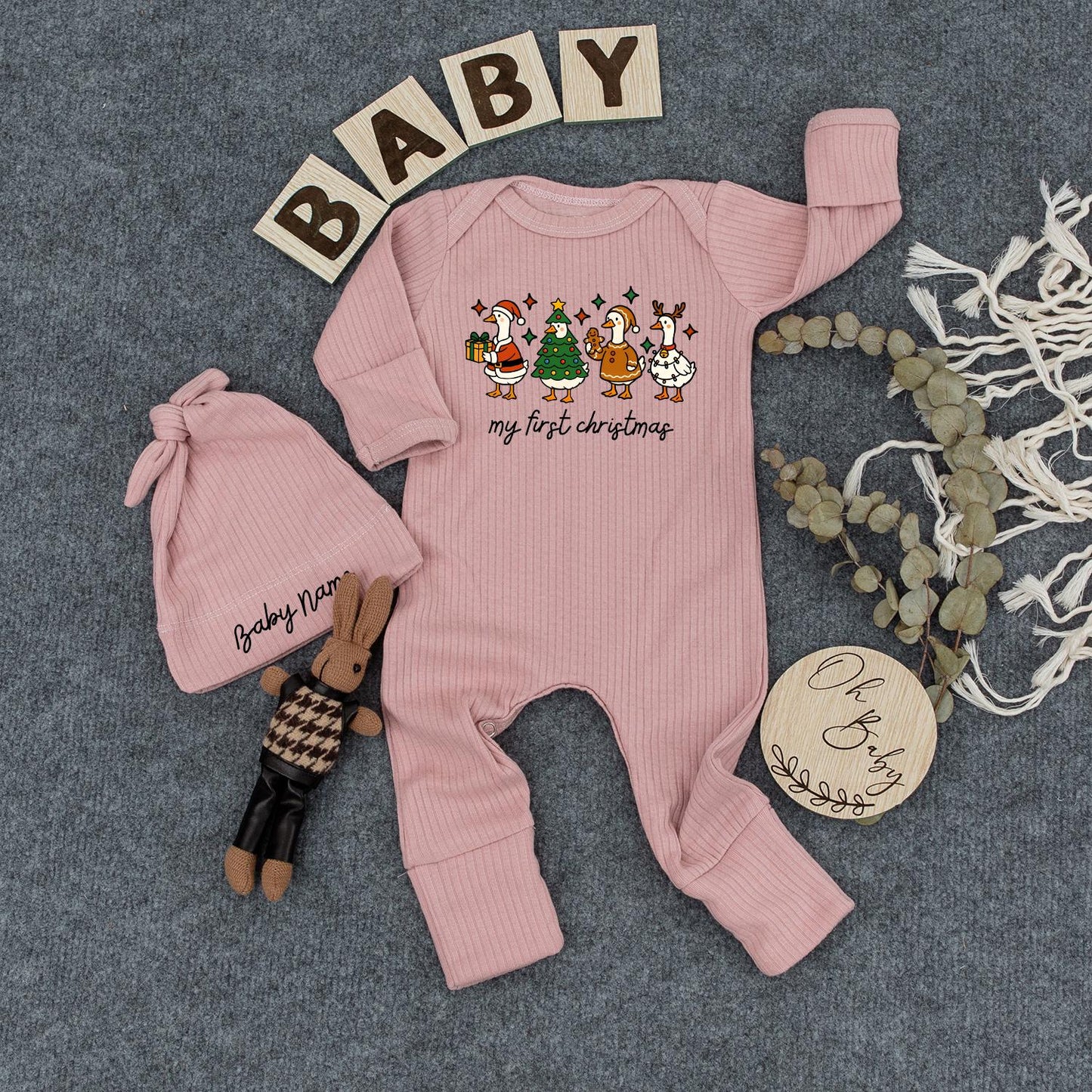 My First Christmas Outfit Baby Bodysuit & Hat Set, Cute Geese Newborn Holiday Romper, Soft Infant Xmas Clothes, Perfect Baby Shower Gift, Coming Home Outfit (138 chars)