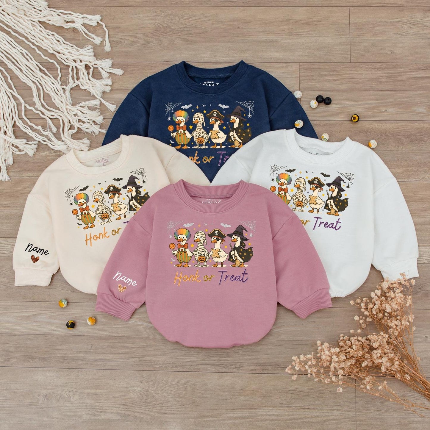 Custom Baby Halloween Sweatshirt with Adorable Cartoon Duck Costumes Trick or Treat Spooky Fall Pullover for Toddlers and Infants Personalized Holiday Gift