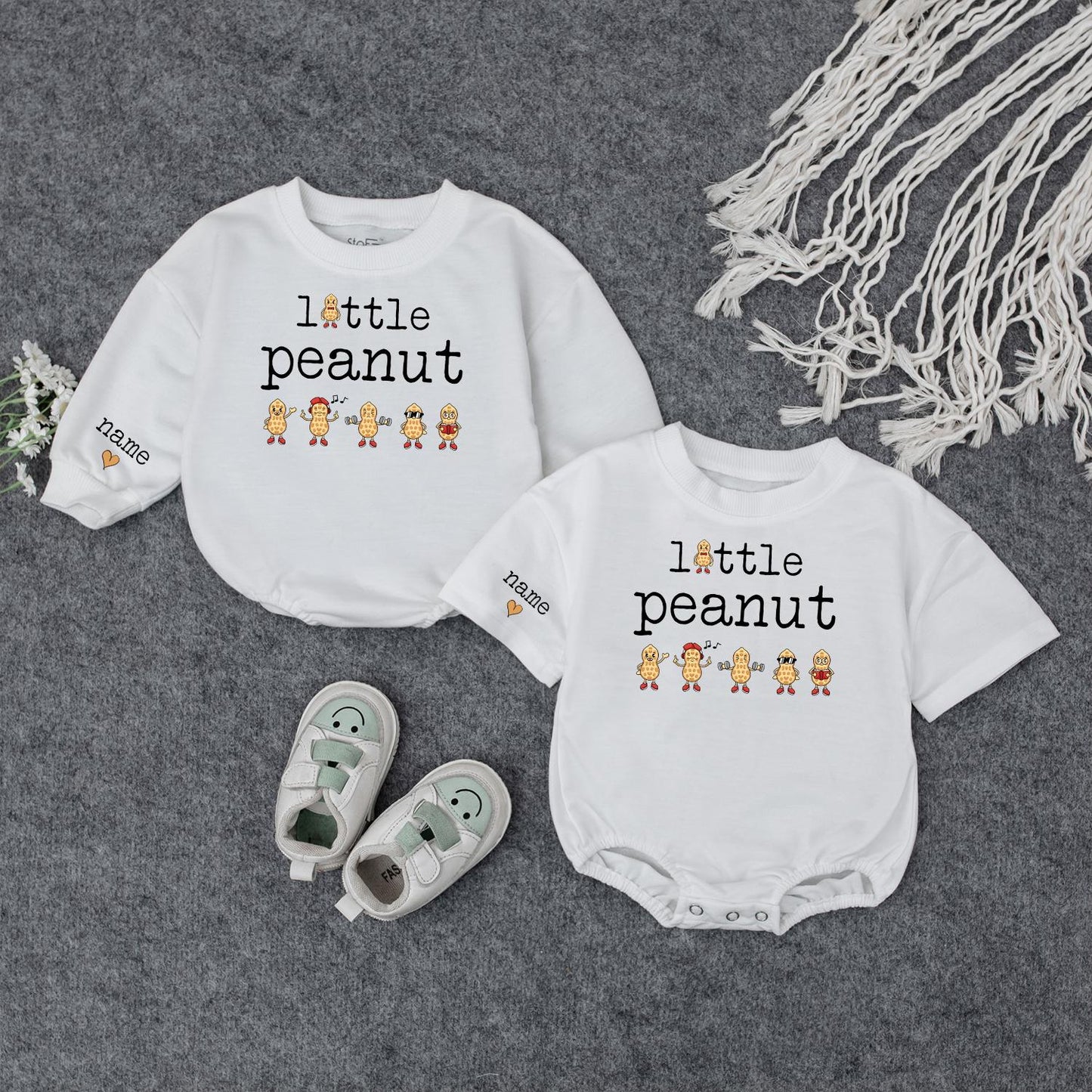 Little Peanut Baby Outfit: Cute Bodysuit & Sweatshirt Set with Custom Name & Peanuts! Newborn Gift Idea