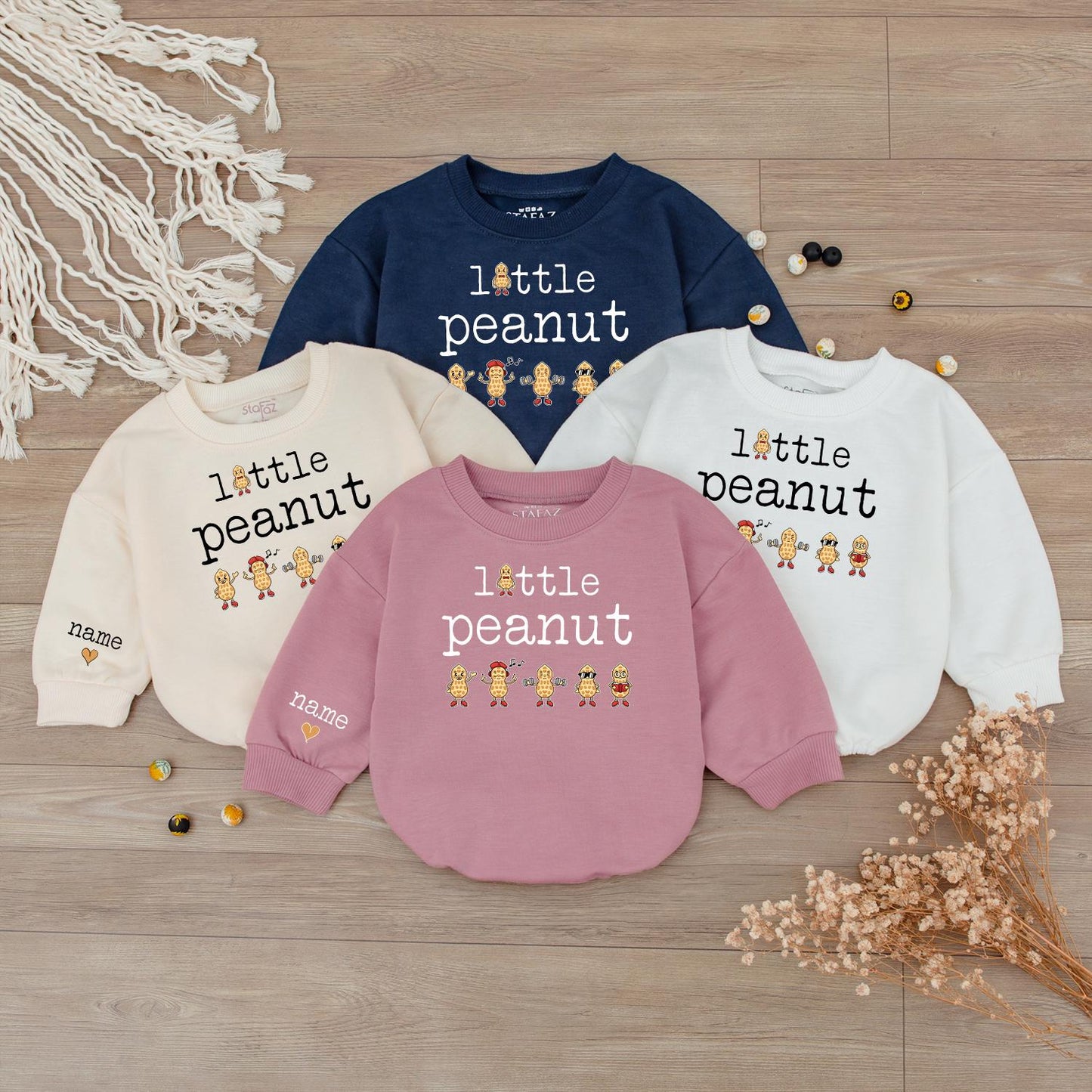 Little Peanut Baby Outfit: Cute Bodysuit & Sweatshirt Set with Custom Name & Peanuts! Newborn Gift Idea