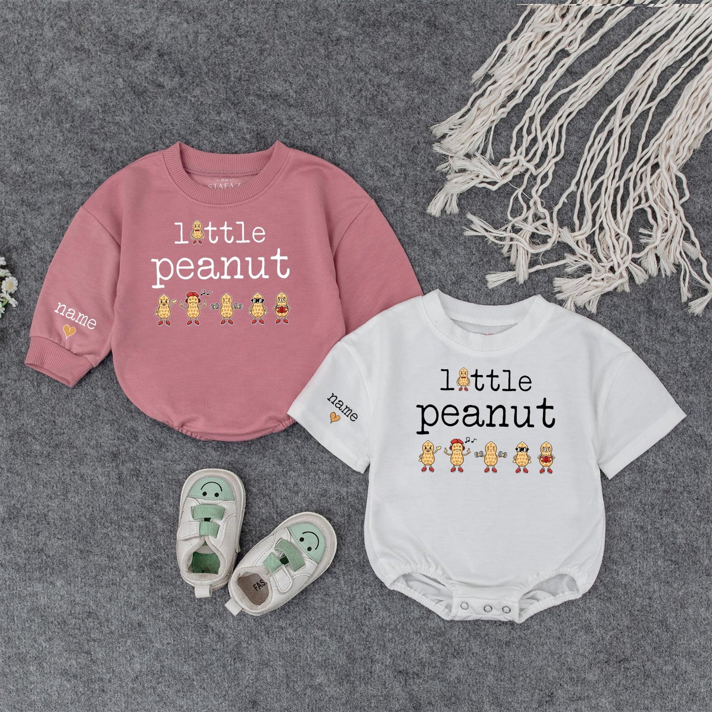 Little Peanut Baby Outfit: Cute Bodysuit & Sweatshirt Set with Custom Name & Peanuts! Newborn Gift Idea