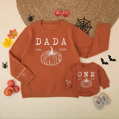 Matching Pumpkin Family Birthday Sweatshirts Mama Dada Baby First Birthday Pumpkin Season Gift Rust