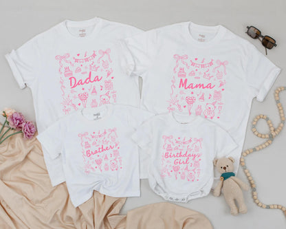 Pink Bow Birthday Girl Matching Family Shirts: Dada, Mama, Brother & Me! First Birthday Outfit Cake Smash Fun, Personalized Party Clothes, One Year Old, Baby