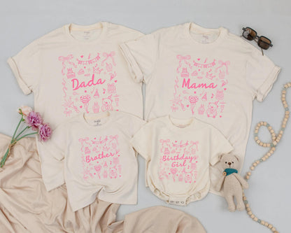 Pink Bow Birthday Girl Matching Family Shirts: Dada, Mama, Brother & Me! First Birthday Outfit Cake Smash Fun, Personalized Party Clothes, One Year Old, Baby