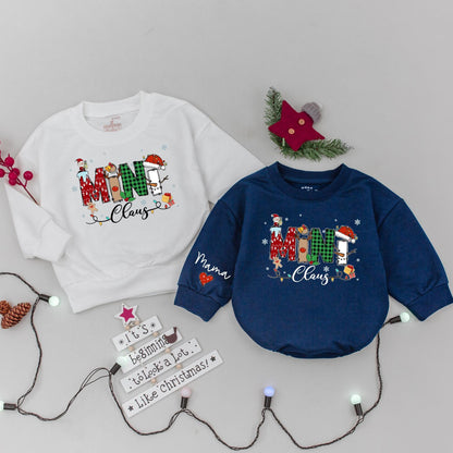 Mama and Mini Claus Matching Christmas Sweatshirts Whimsical Santa Snowman Holiday Outfits Cozy Family Festive Mommy Baby Gift