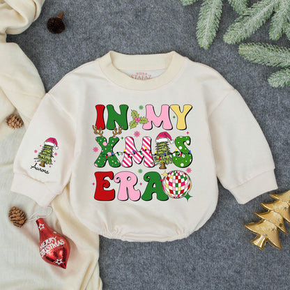 Aurora Groovy Retro Christmas Romper Personalized First Christmas Outfit for Baby Girls with Disco Ball and Trees