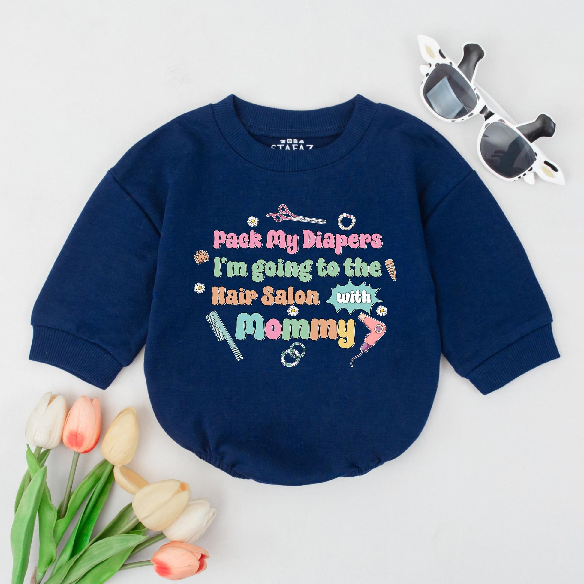 Pack My Diapers Hair Salon Romper, Funny Baby Bodysuit for Future Stylist, Cute Infant Outfit, Mommy and Me Clothes, Colorful Hairdresser Gift (137 chars)