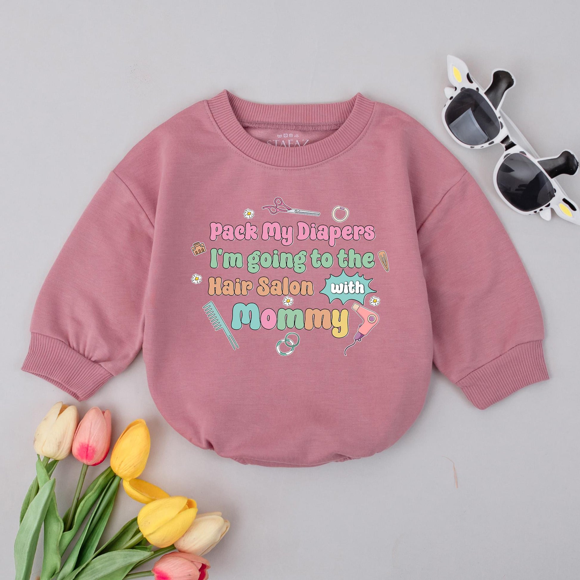 Pack My Diapers Hair Salon Romper, Funny Baby Bodysuit for Future Stylist, Cute Infant Outfit, Mommy and Me Clothes, Colorful Hairdresser Gift (137 chars)