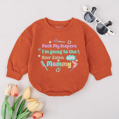 Pack My Diapers Hair Salon Romper, Funny Baby Bodysuit for Future Stylist, Cute Infant Outfit, Mommy and Me Clothes, Colorful Hairdresser Gift (137 chars)