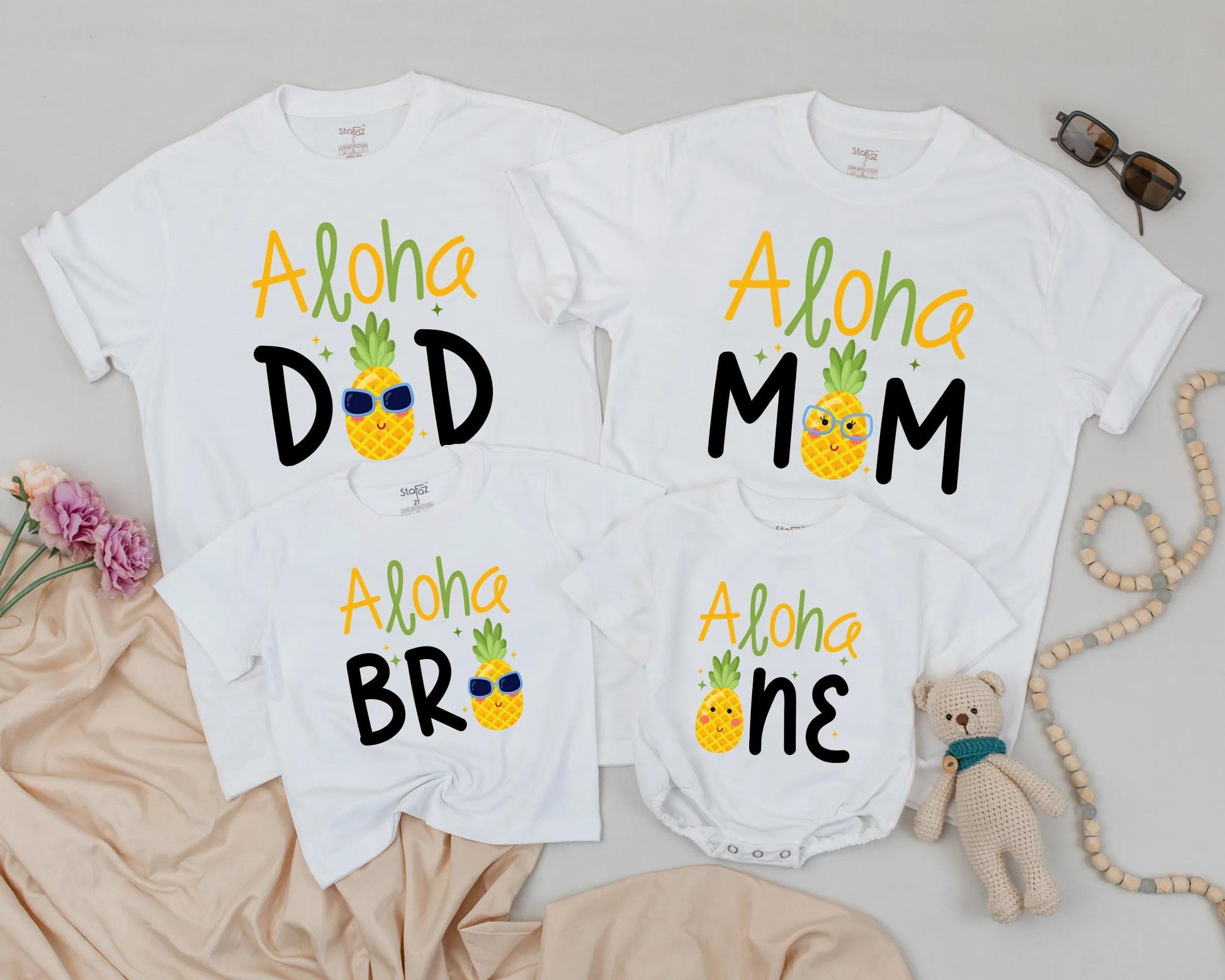 Personalized Aloha Pineapple Family Matching Birthday Shirts for 1st Luau Celebrations Fun Tropical Whimsical Design One Year Party