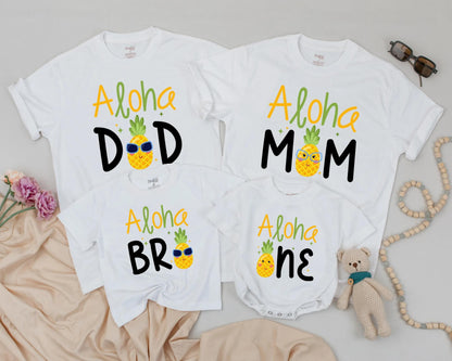 Personalized Aloha Pineapple Family Matching Birthday Shirts for 1st Luau Celebrations Fun Tropical Whimsical Design One Year Party